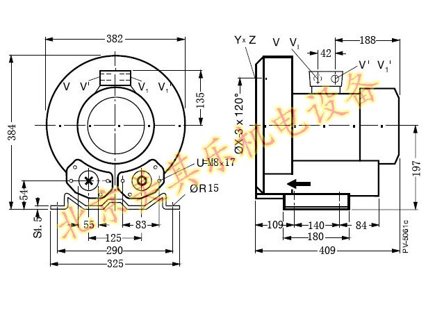 2GH710/單相2.2kw高壓鼓風(fēng)機(jī)CAD尺寸圖
